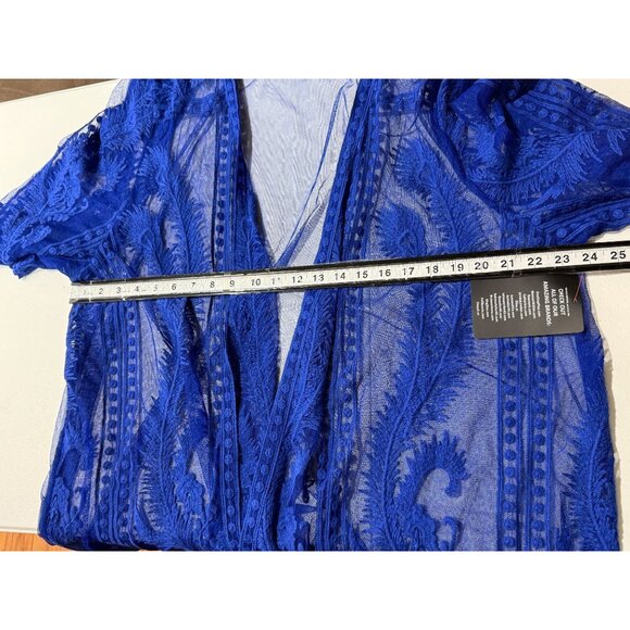 Catherines Blue Embroidered Mesh Sheer Kimono Cardigan 3X NWT - Picture 4 of 8